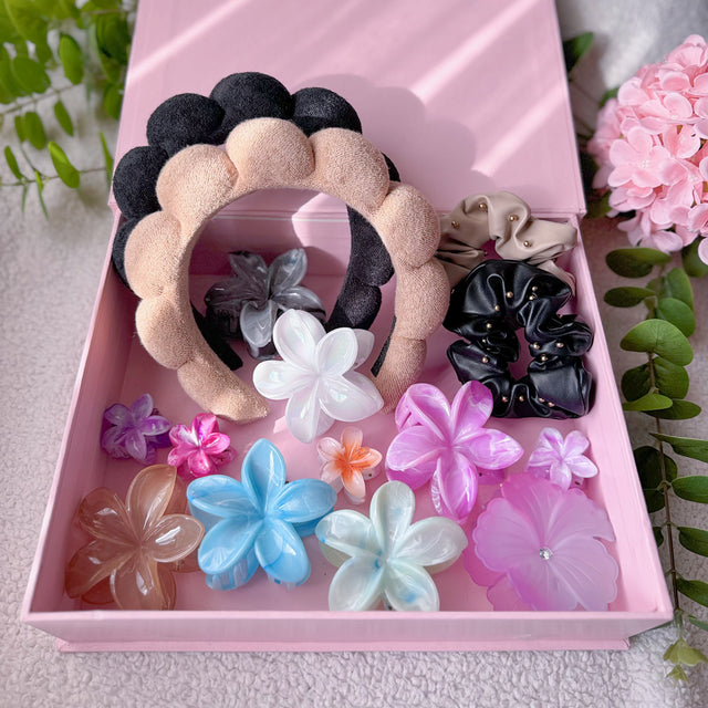 Plumeria Claw Bundle - plumeria flower claws, spa headbands and scrunchies, Bee's Creations Pakistan