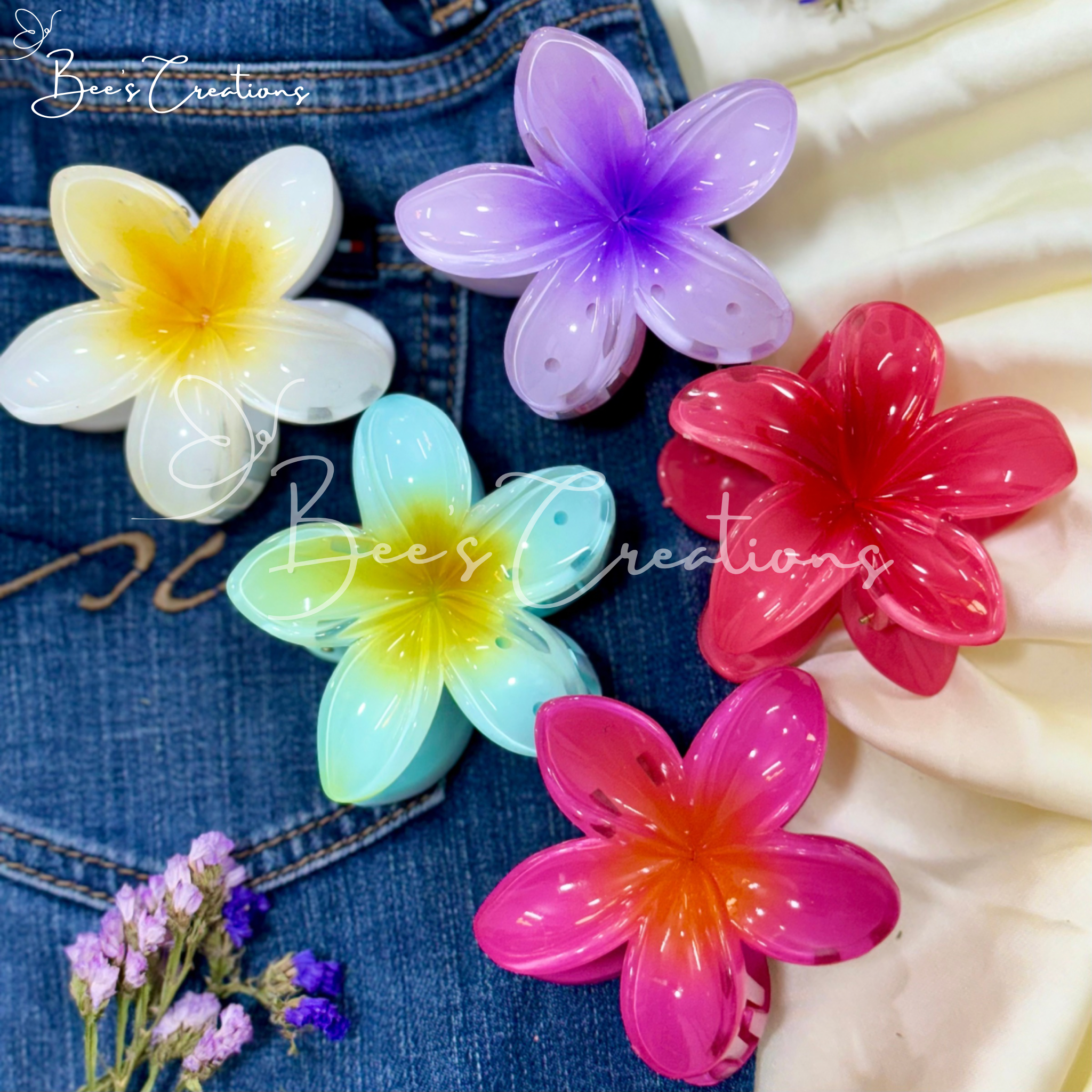 Pack Of 5 Tropical Flower Hair Clips