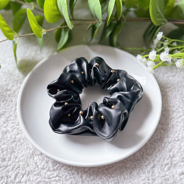 Studded Leather Scrunchie - Black