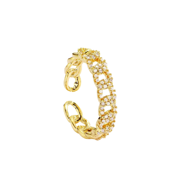Gold bracelet with clear stones on a white background