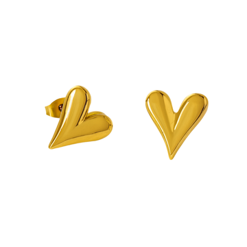 Gold heart-shaped earrings on a white background