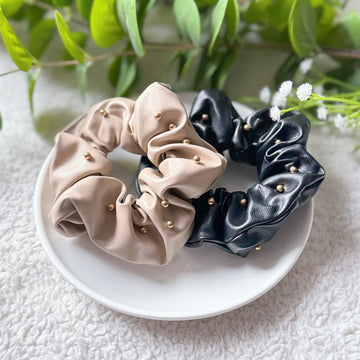 Studded Leather Scrunchie - 2 Pcs