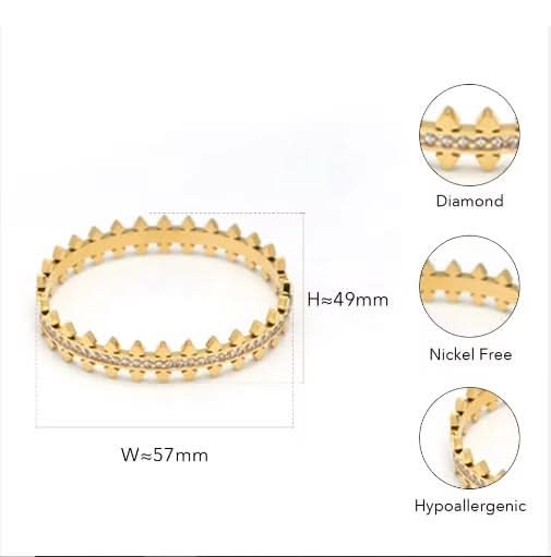 Gold ring with specifications on a white background