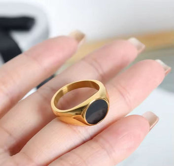 Noctis Ring – Gold Plated Black Stone Statement Ring